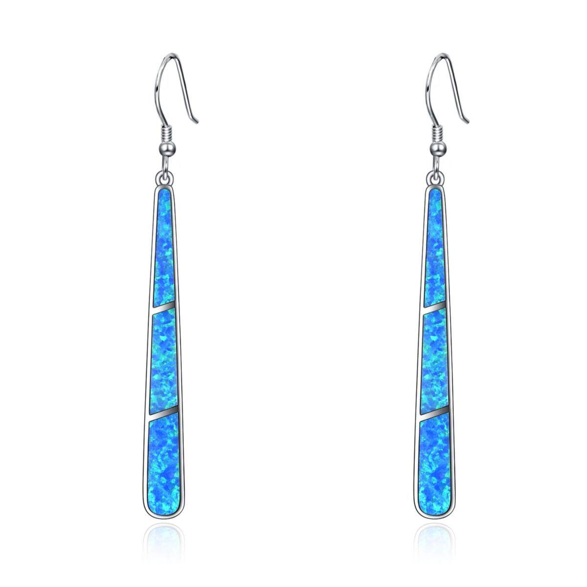 Sterling Silver Opal Baseball Bat Shape Drop Earrings-1