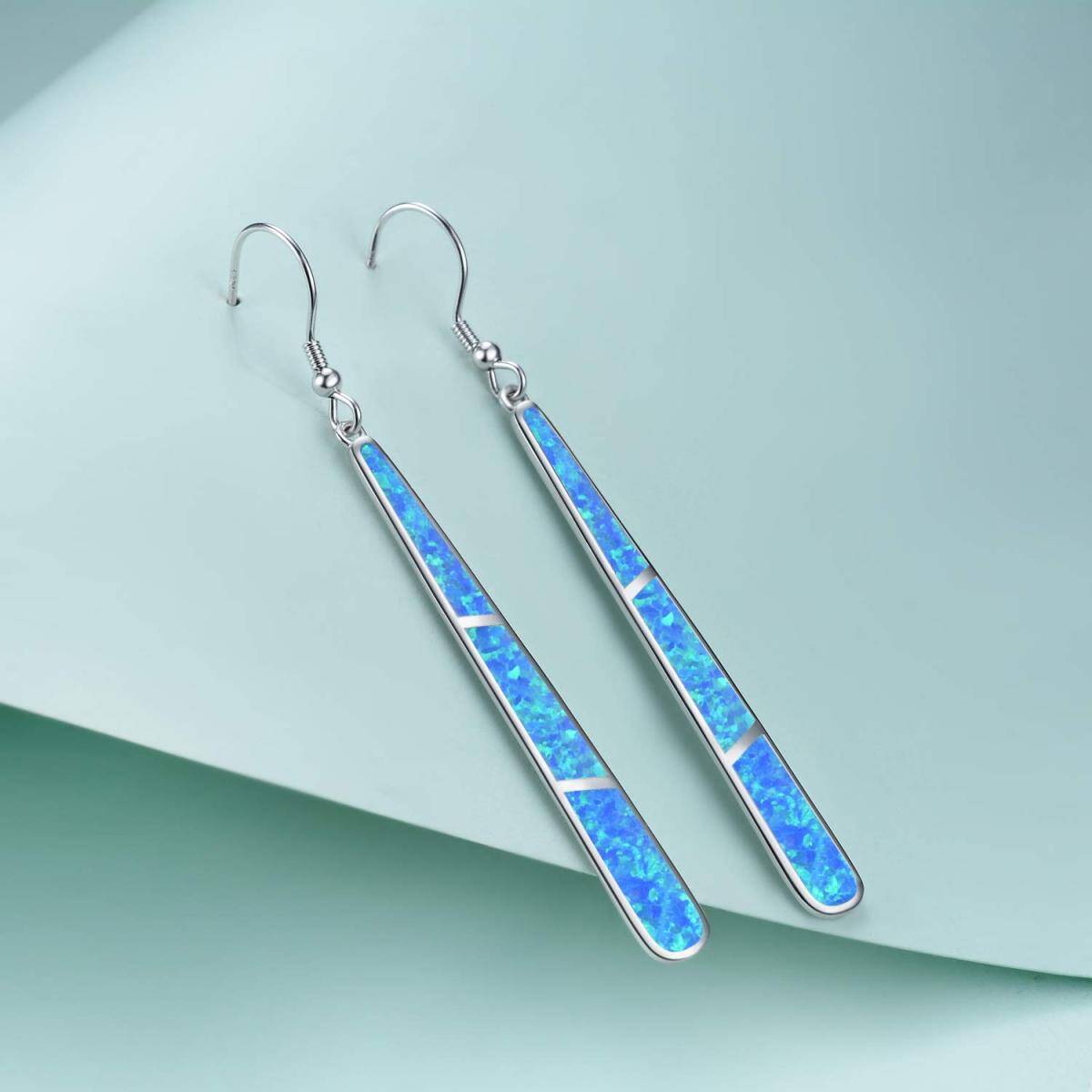 Sterling Silver Opal Baseball Bat Shape Drop Earrings-4