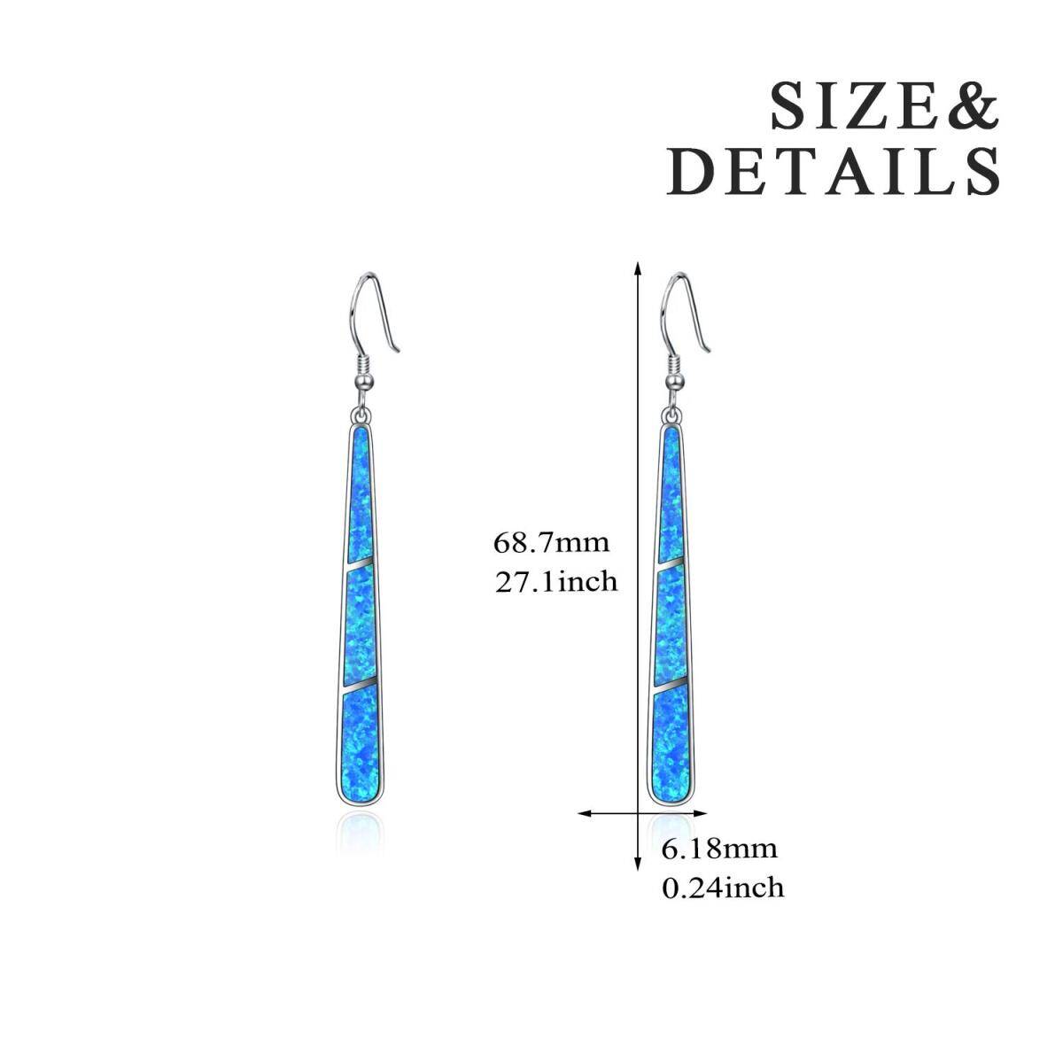 Sterling Silver Opal Baseball Bat Shape Drop Earrings-5