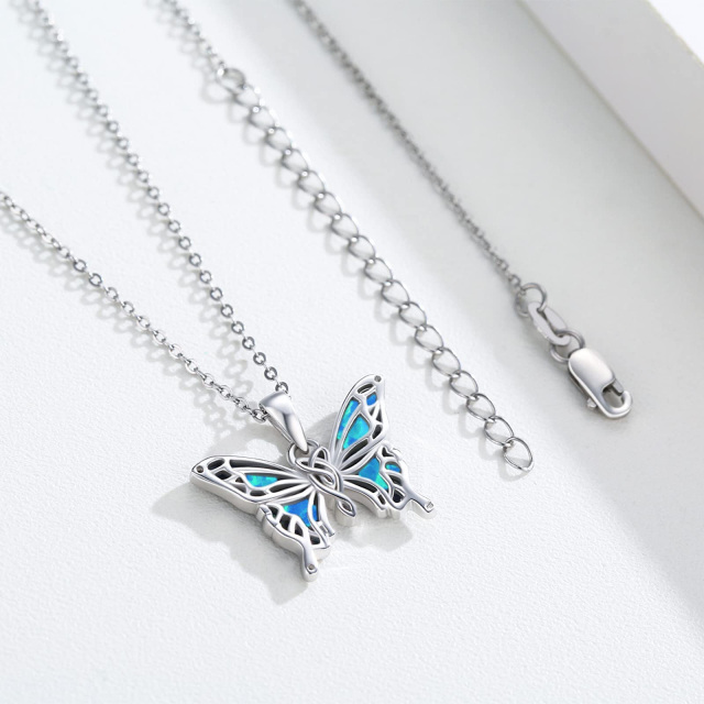 Collar con colgante de mariposa de ópalo y nudo celta en plata de ley-5