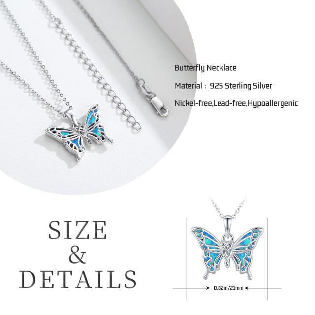 Sterling Silver Opal Butterfly and Celtic Knot Pendant Necklace-6