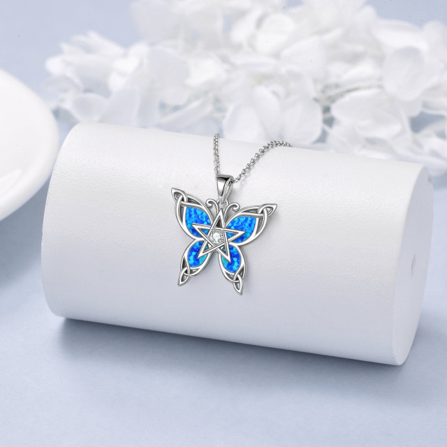 Sterling Silver Opal Butterfly With Celtic Knot Pentagram Pendant Necklace For Women-3