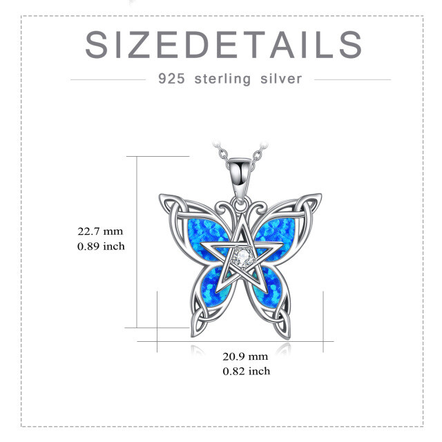 Sterling Silver Opal Butterfly With Celtic Knot Pentagram Pendant Necklace For Women-5