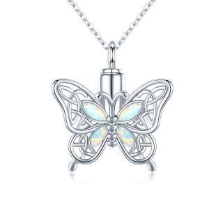 Sterling Silver Opal Butterfly & Celtic Knot Urn Necklace for Ashes-3