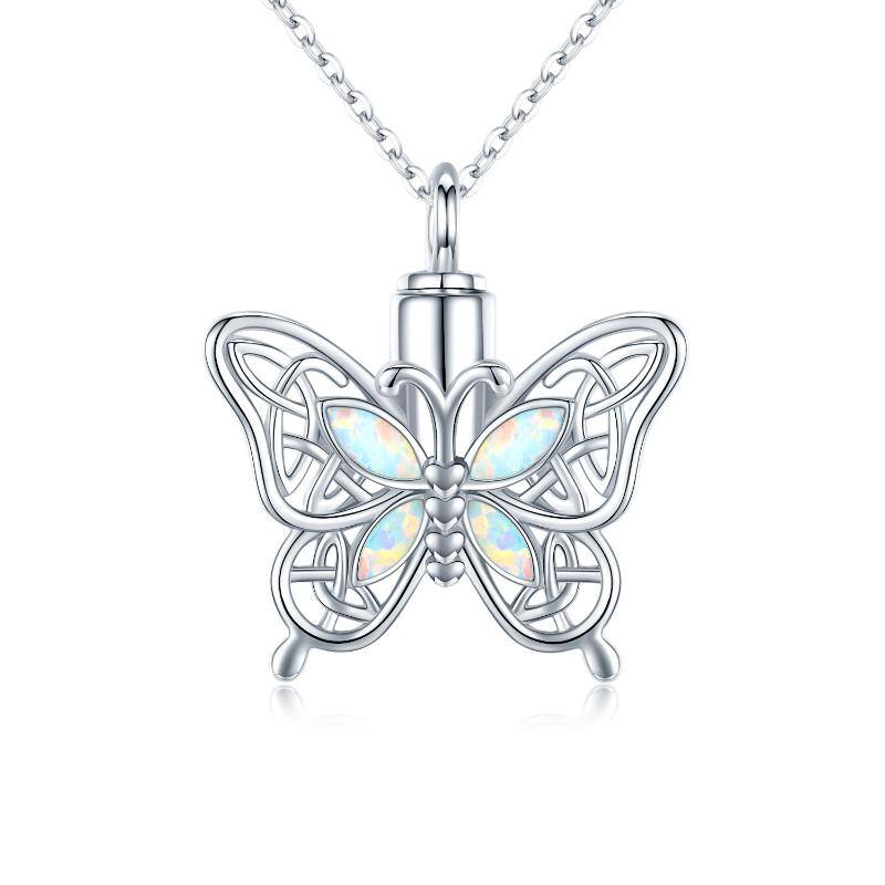 Urnenhalskette mit keltischem Knoten und Opal-Schmetterling aus Sterlingsilber für die Asche