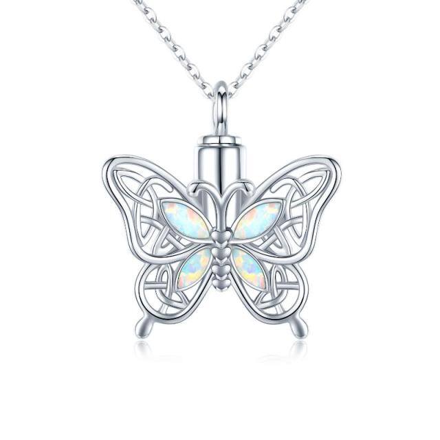 Sterling Silver Opal Butterfly & Celtic Knot Urn Necklace for Ashes-5