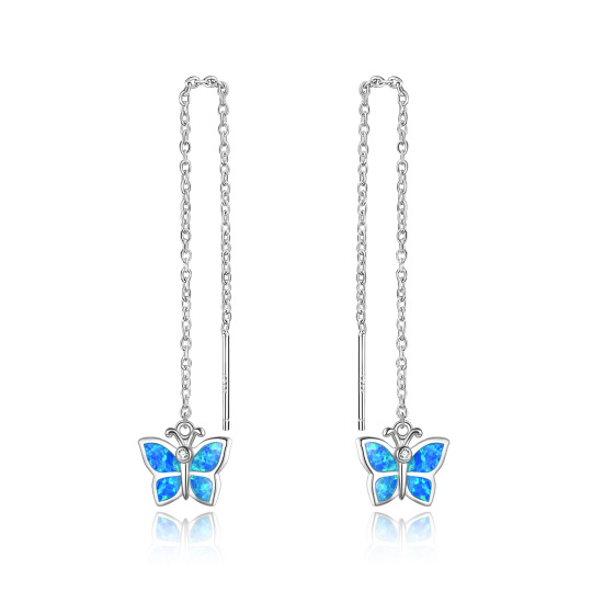 Sterling Silver Opal Butterfly Drop Earrings