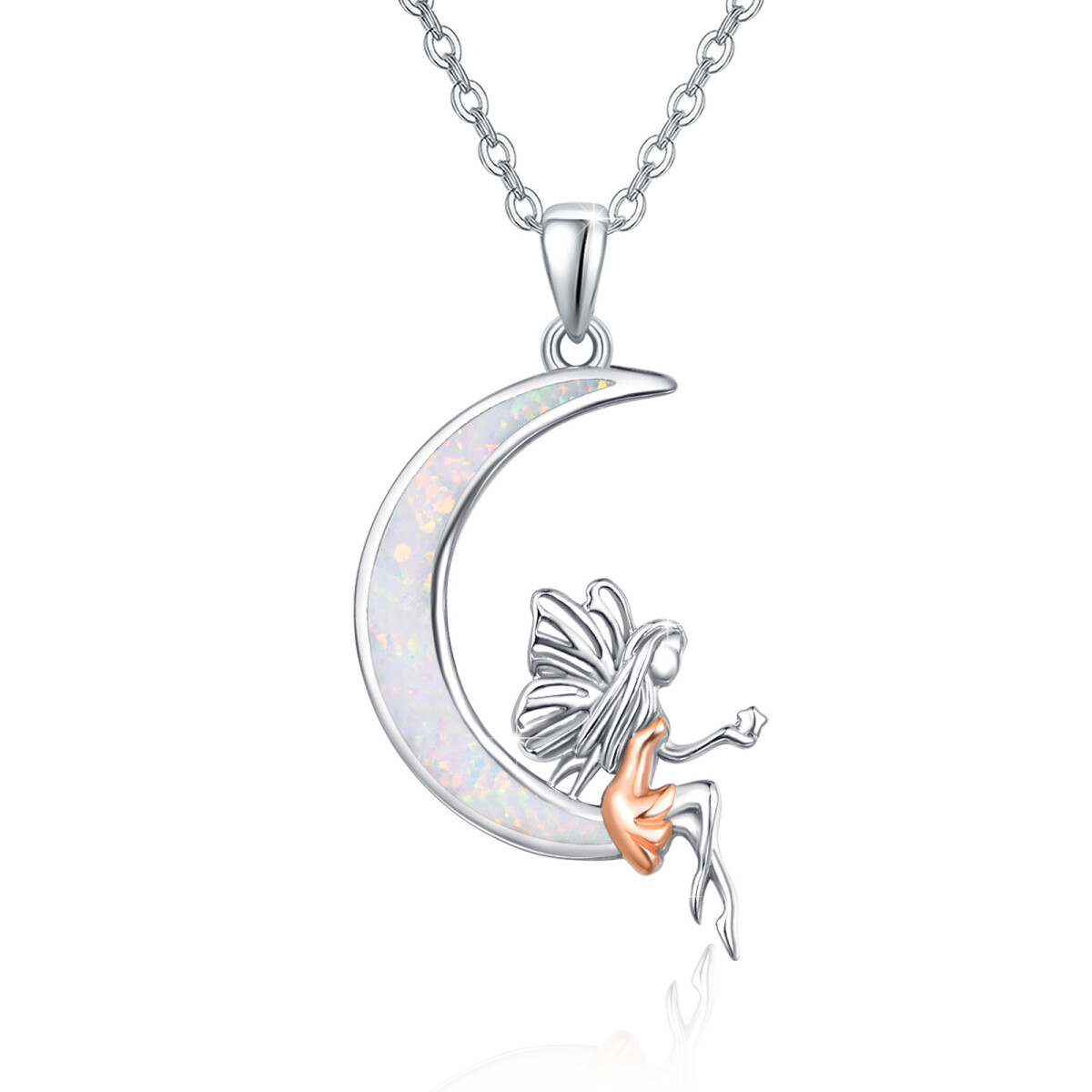 Sterling Silver Opal Butterfly & Fairy Pendant Necklace-1