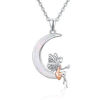 Sterling Silver Opal Butterfly & Fairy Pendant Necklace-4