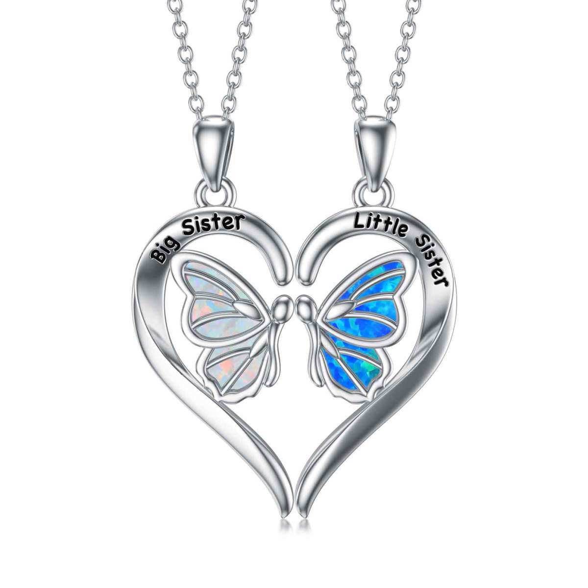 Collier pendentif coeur papillon opale en argent sterling avec mot gravé-1