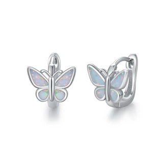 Sterling Silver Opal Butterfly Hoop Earrings-40