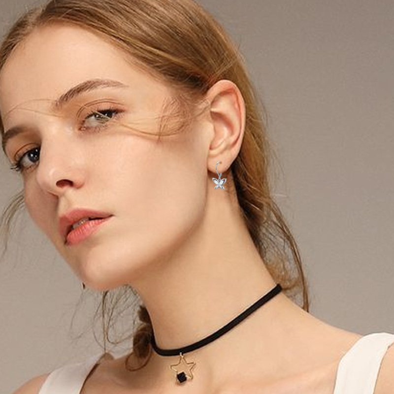 Brincos de alavanca borboleta de opala de prata esterlina-2