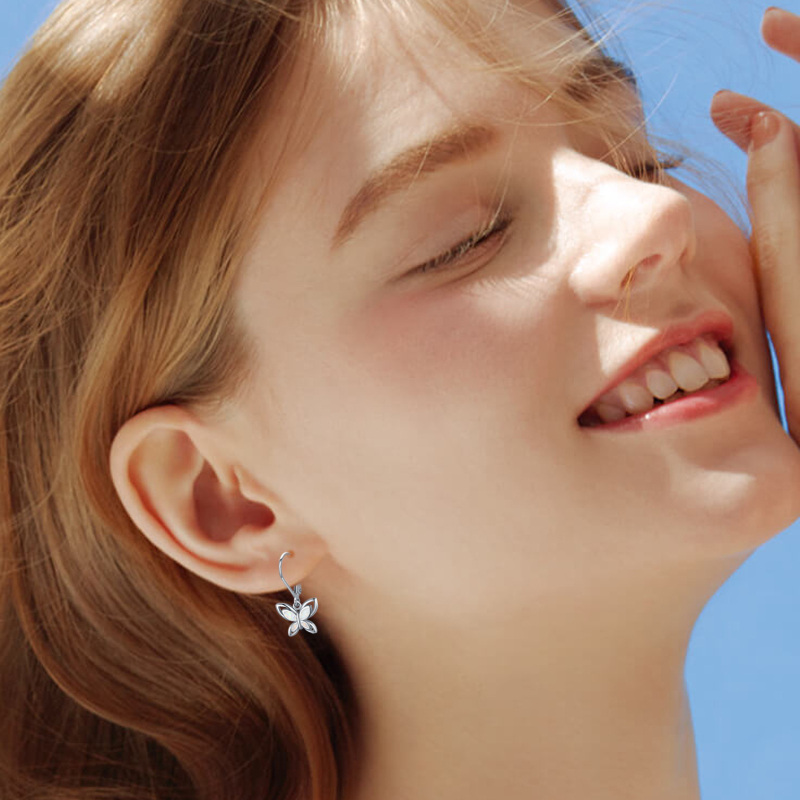 Brincos de alavanca borboleta de opala de prata esterlina-3