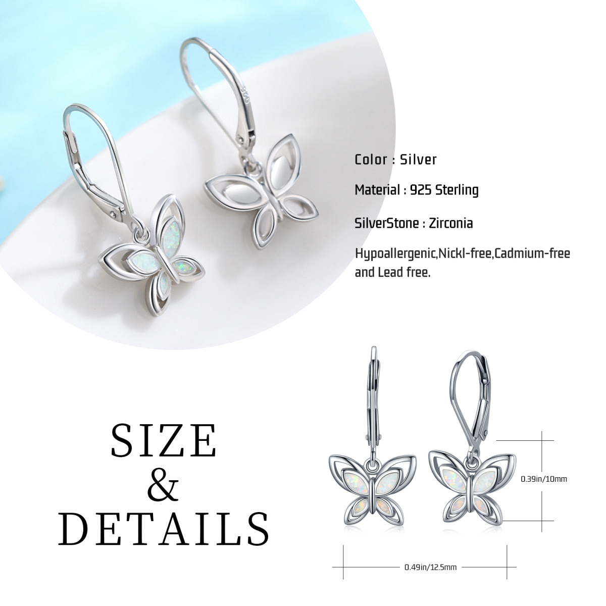 Sterling Silver Opal Butterfly Lever-back Earrings-6