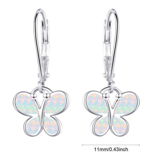 Sterling Silver Opal Butterfly Lever-back Earrings-1