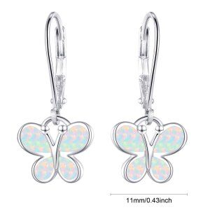 Sterling Silver Opal Butterfly Lever-back Earrings-29