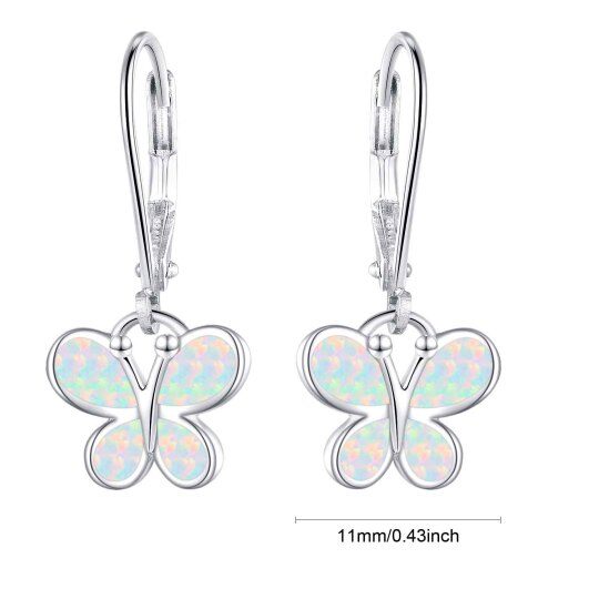 Sterling Silver Opal Butterfly Lever-back Earrings