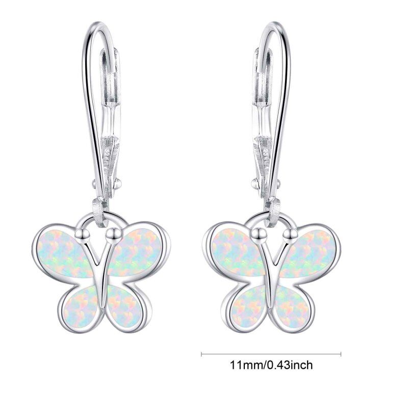 Sterling Silver Opal Butterfly Lever-back Earrings-2