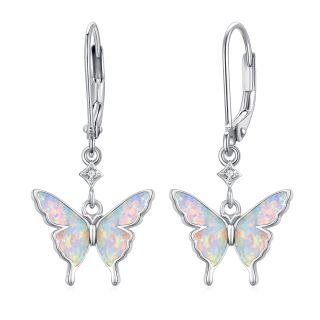 Sterling Silver Opal Butterfly Lever-back Earrings for Women-4