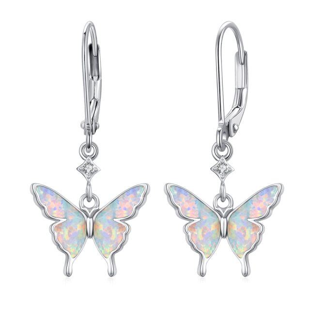 Sterling Silver Opal Butterfly Lever-back Earrings for Women