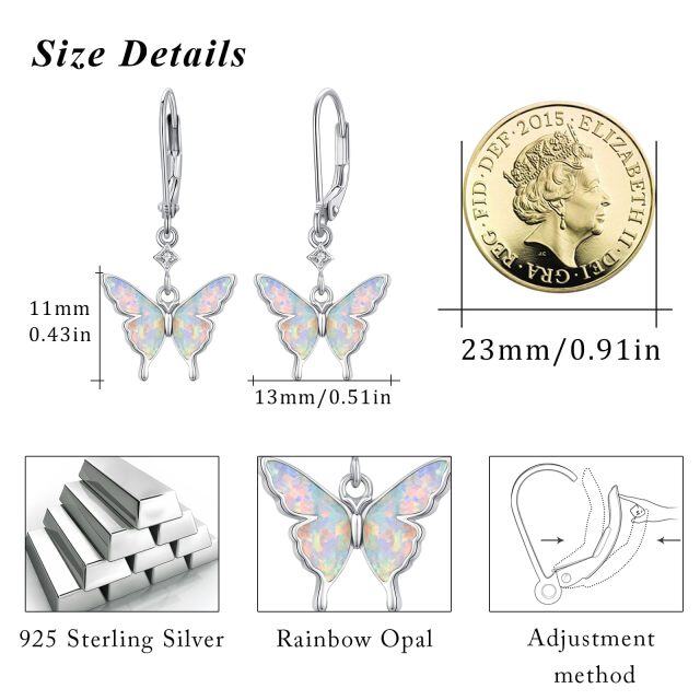 Sterling Silver Opal Butterfly Lever-back Earrings for Women-5