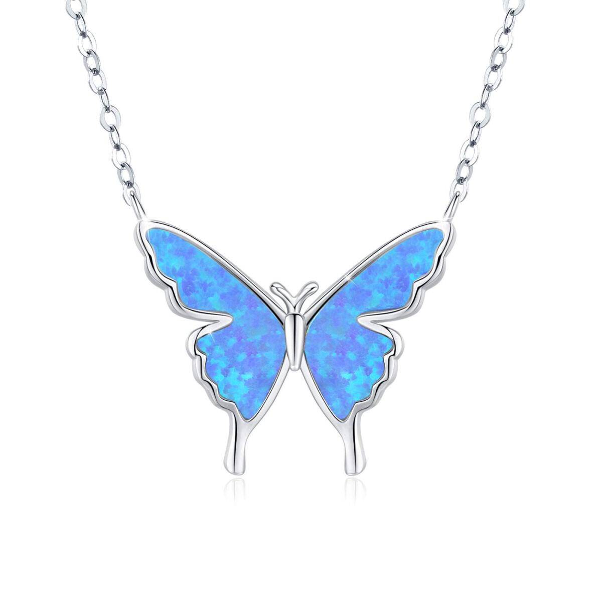 Sterling Silver Opal Butterfly Pendant Necklace for Women-1