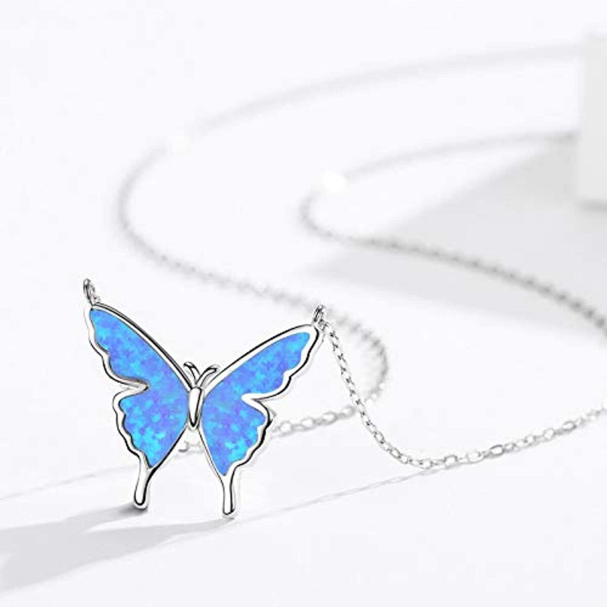 Sterling Silver Opal Butterfly Pendant Necklace for Women-3