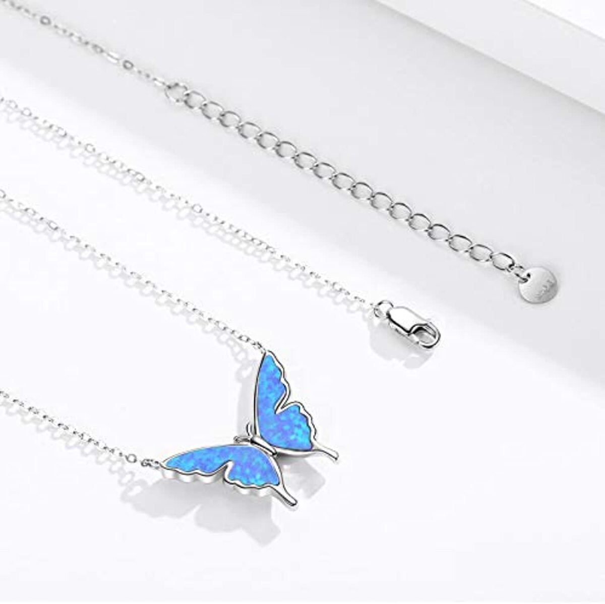 Sterling Silver Opal Butterfly Pendant Necklace for Women-4