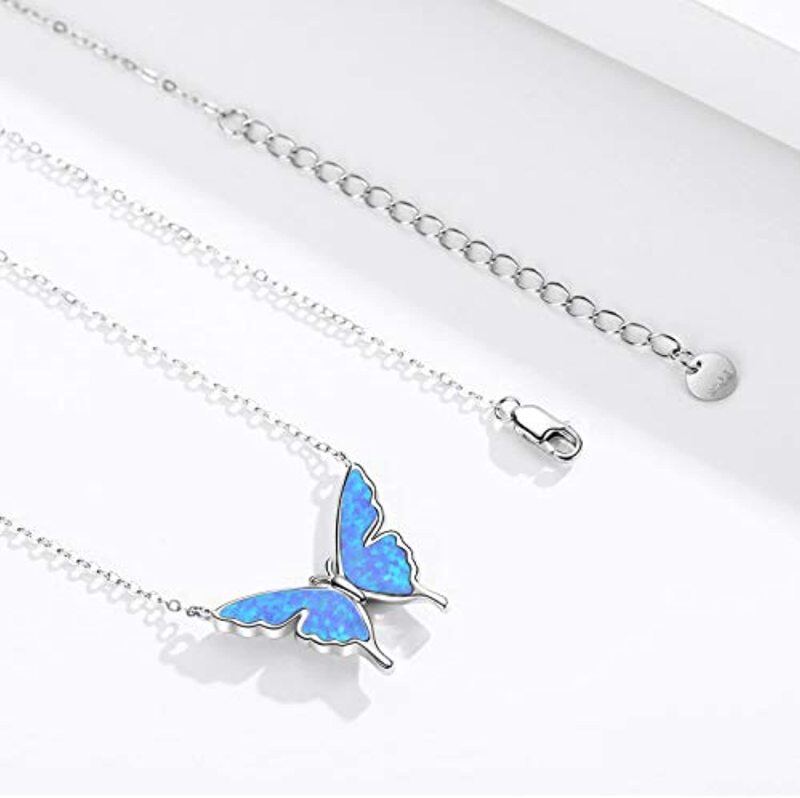 Sterling Silver Opal Butterfly Pendant Necklace for Women-4