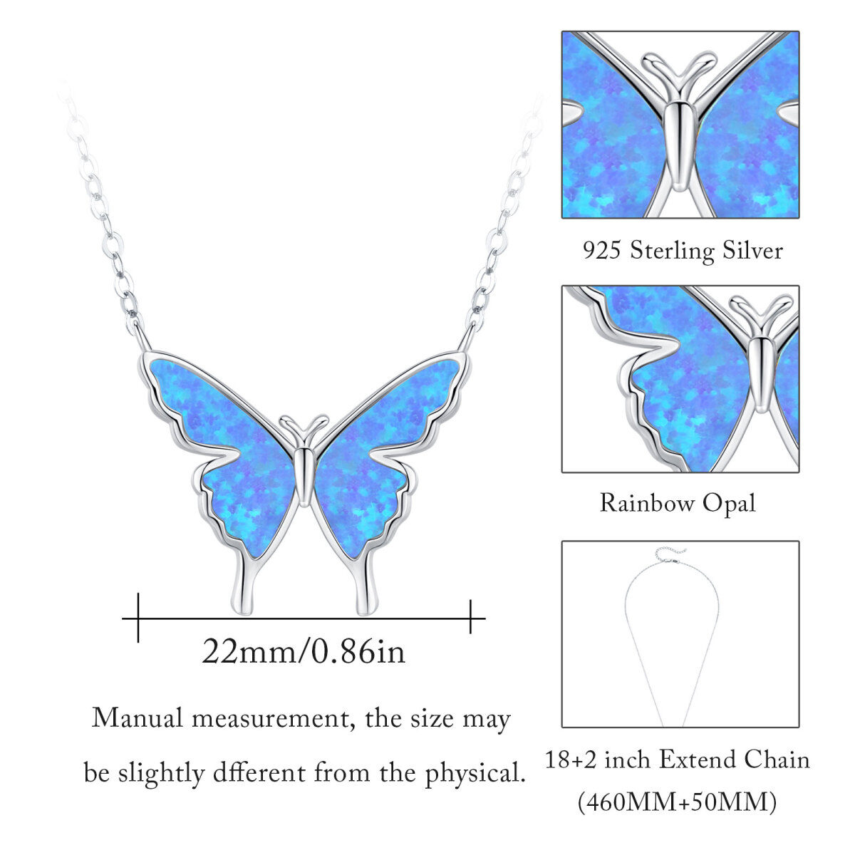 925 Sterling Silver Opal Butterfly Naszyjnik pozłacany białym złotem Prezent urodzinowy dla kobiet-5