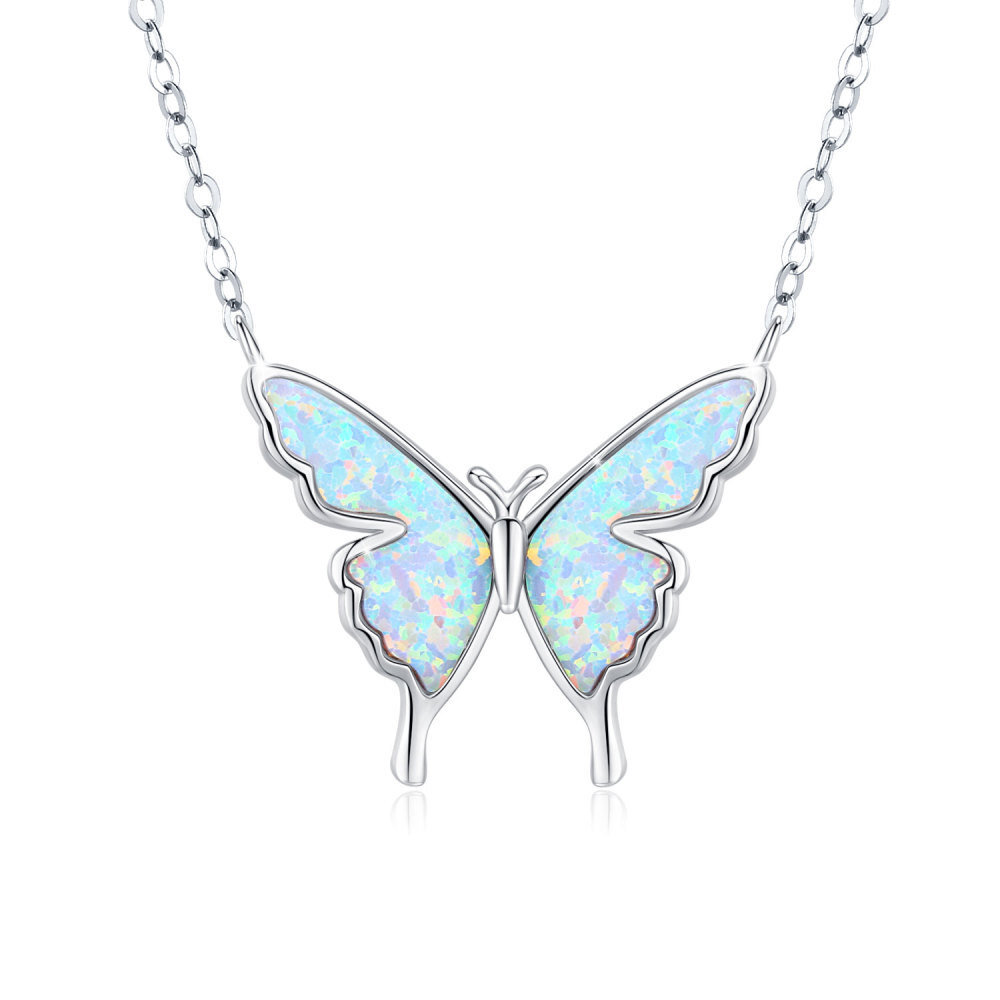 925 Sterling Silver Opal Butterfly Necklace White Gold Plated Birthday Gift For Women-1