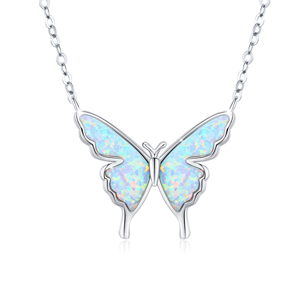 925 Sterling Silver Opal Butterfly Naszyjnik pozłacany białym złotem Prezent urodzinowy dla kobiet-1