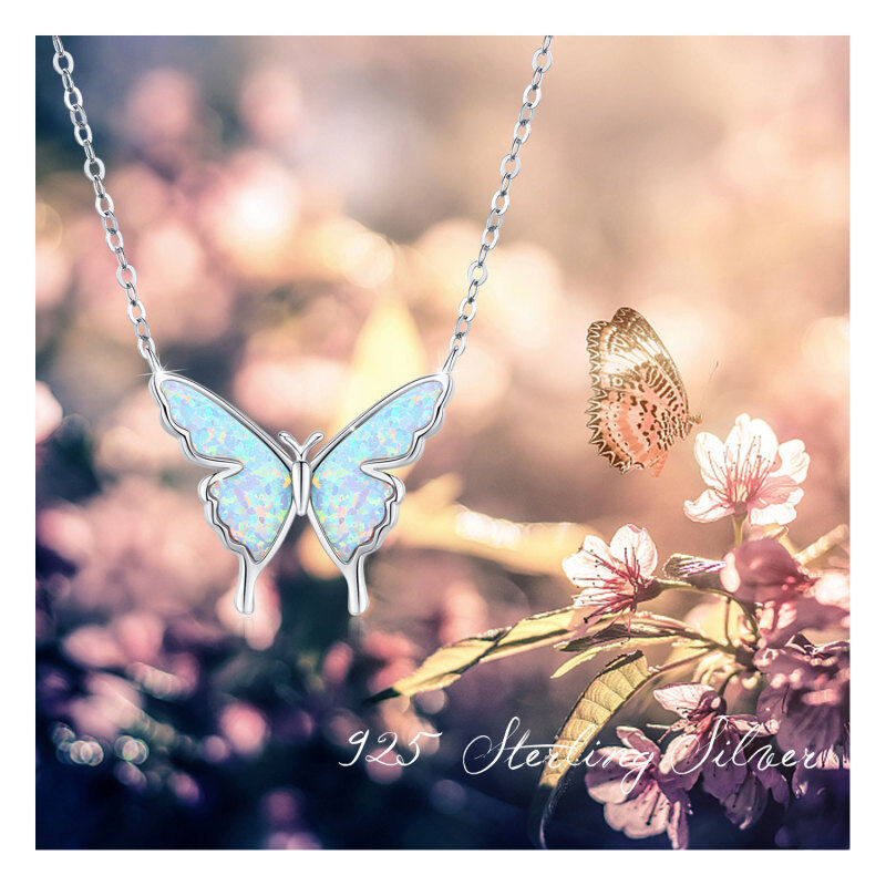 925 Sterling Silber Opal Schmetterling Halskette Weißgold plattiert Geburtstagsgeschenk für Frauen-4