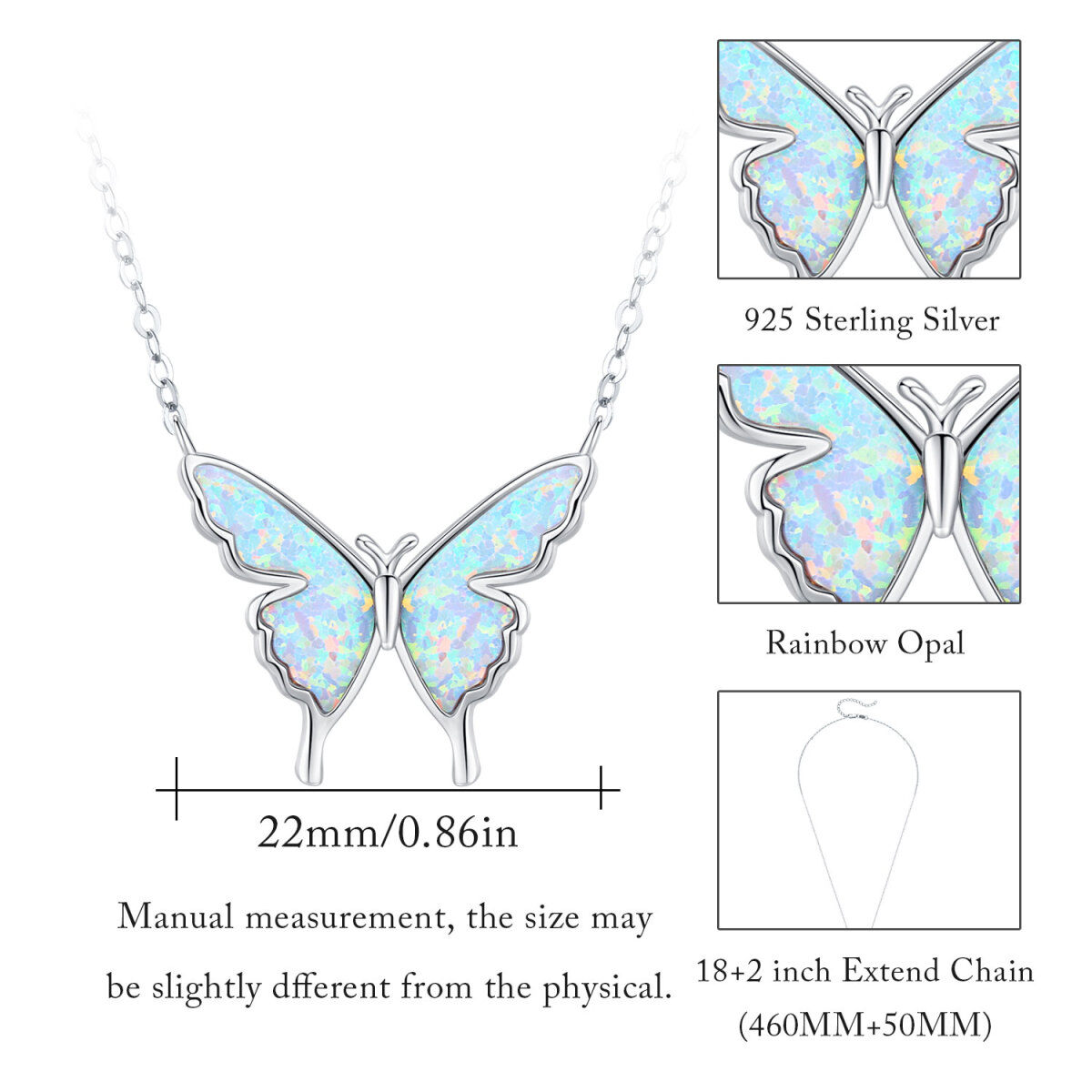 925 Sterling Silver Opal Butterfly Naszyjnik pozłacany białym złotem Prezent urodzinowy dla kobiet-5
