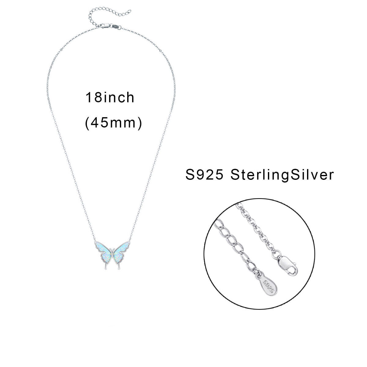 925 Sterling Silver Opal Butterfly Naszyjnik pozłacany białym złotem Prezent urodzinowy dla kobiet-6