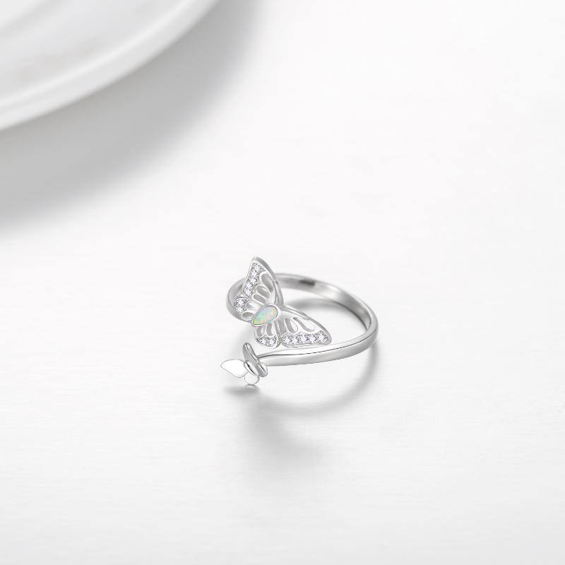 Anello aperto a farfalla in argento sterling con opale-3