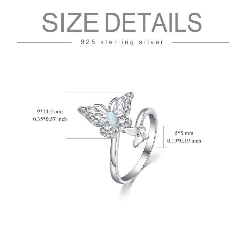 Sterling Silver Opal Butterfly Open Ring-5