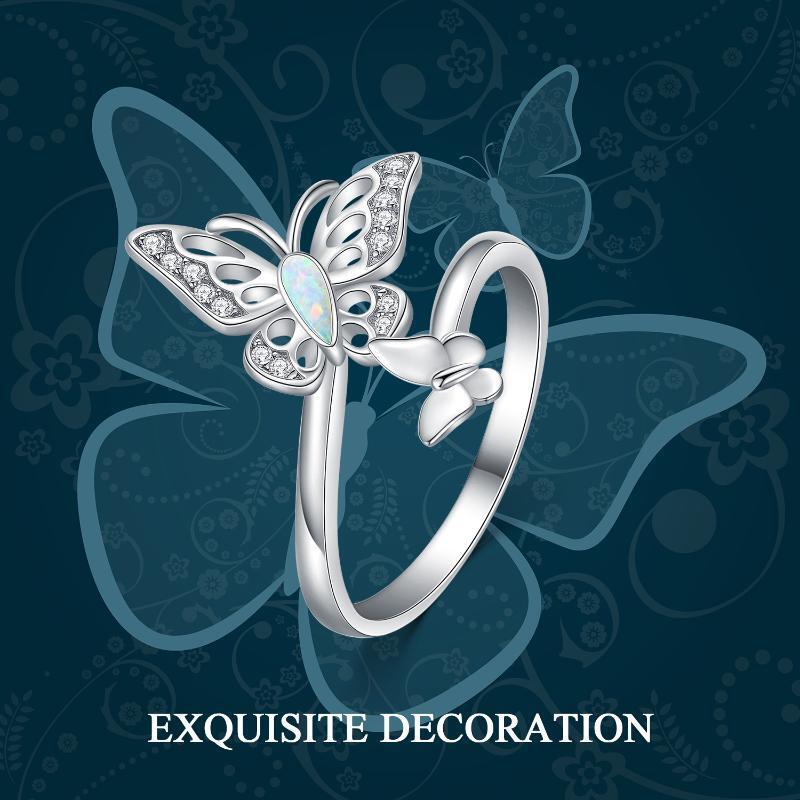 Sterling Silver Opal Butterfly Open Ring-6