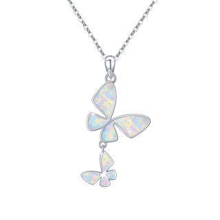 Sterling Silver Opal Butterfly Pendant Necklace-37