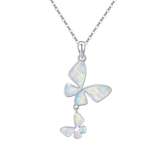 Sterling Silver Opal Butterfly Pendant Necklace