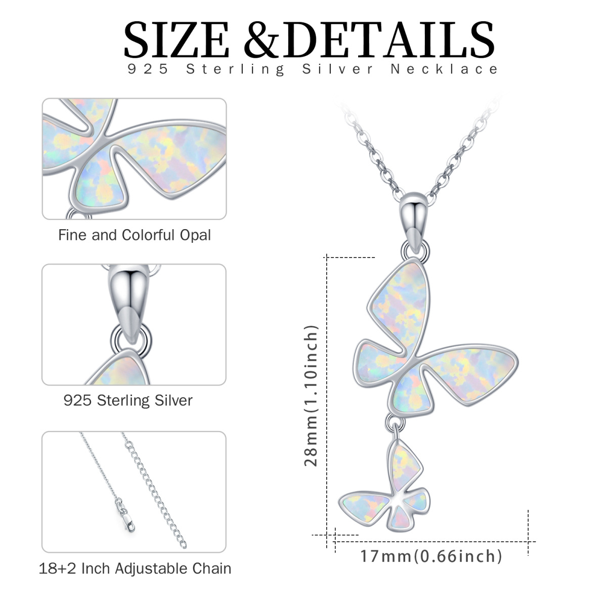 Sterling Silver Opal Butterfly Pendant Necklace-4