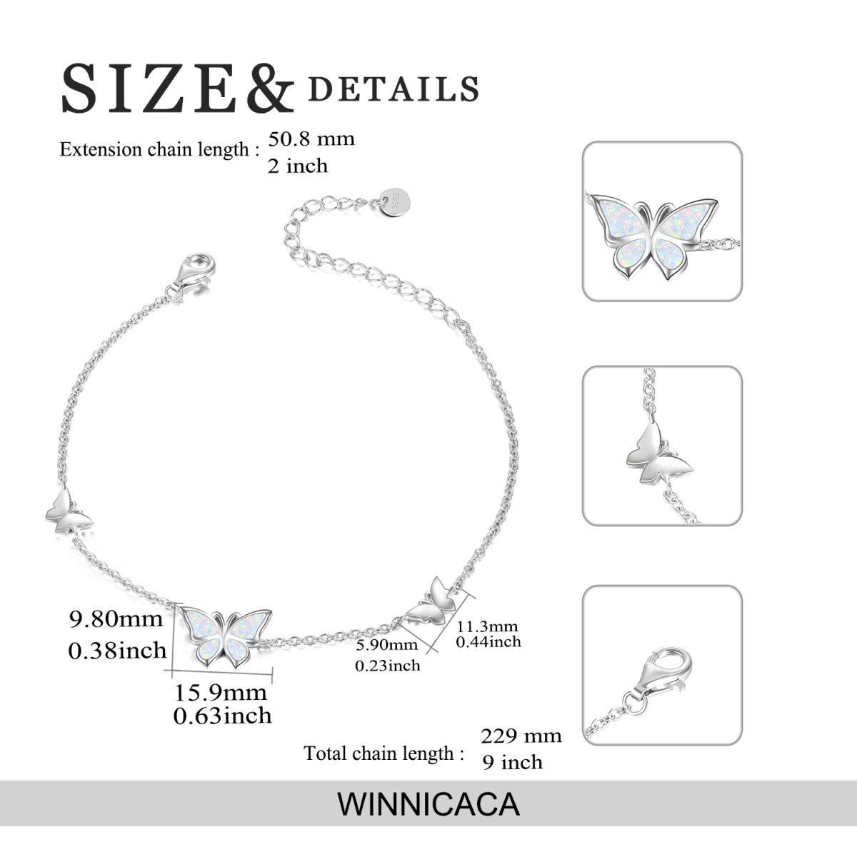 Sterling Silber Opal Schmetterling einlagig Fußkettchen-5