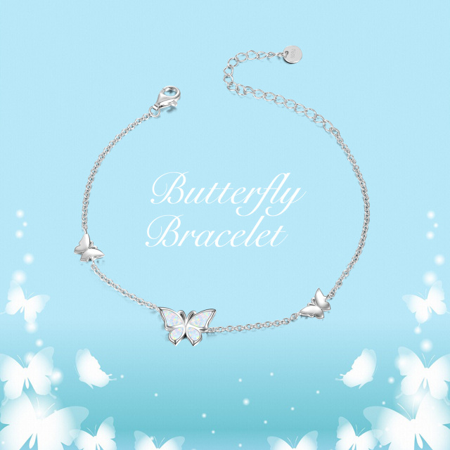 Sterling Silver Opal Butterfly Single Layer Anklet-6