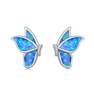 Sterling Silver Opal Butterfly Stud Earrings-21