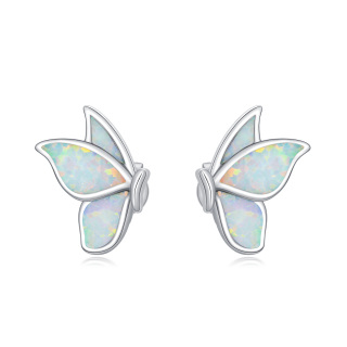 Sterling Silver Opal Butterfly Stud Earrings-11