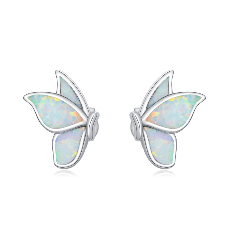 Sterling Silver Opal Butterfly Stud Earrings-17