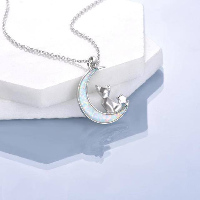 Collana con ciondolo a forma di gatto e luna in argento sterling-4