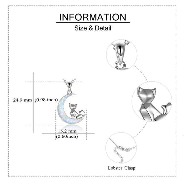 Colar de prata esterlina com pingente de gato e lua em opala-5