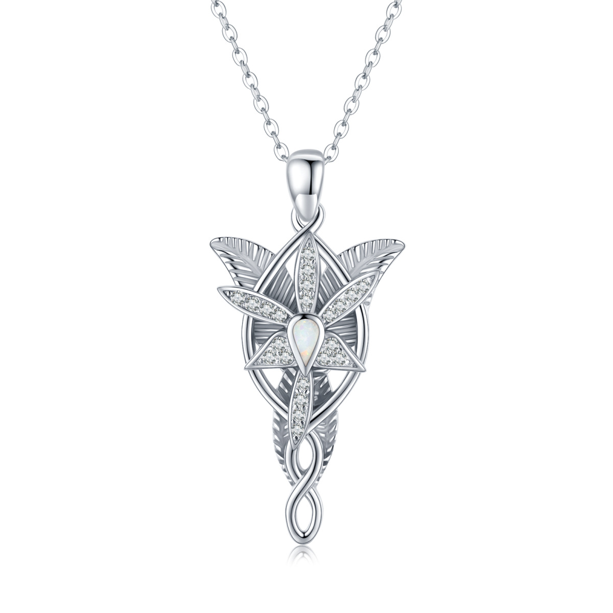 Colar com pingente de prata esterlina Opal Celtic Knot & Cross Arwen Evenstar-1