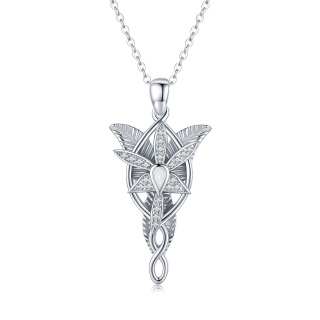 Sterling Silver Opal Celtic Knot & Cross Arwen Evenstar Pendant Necklace-5